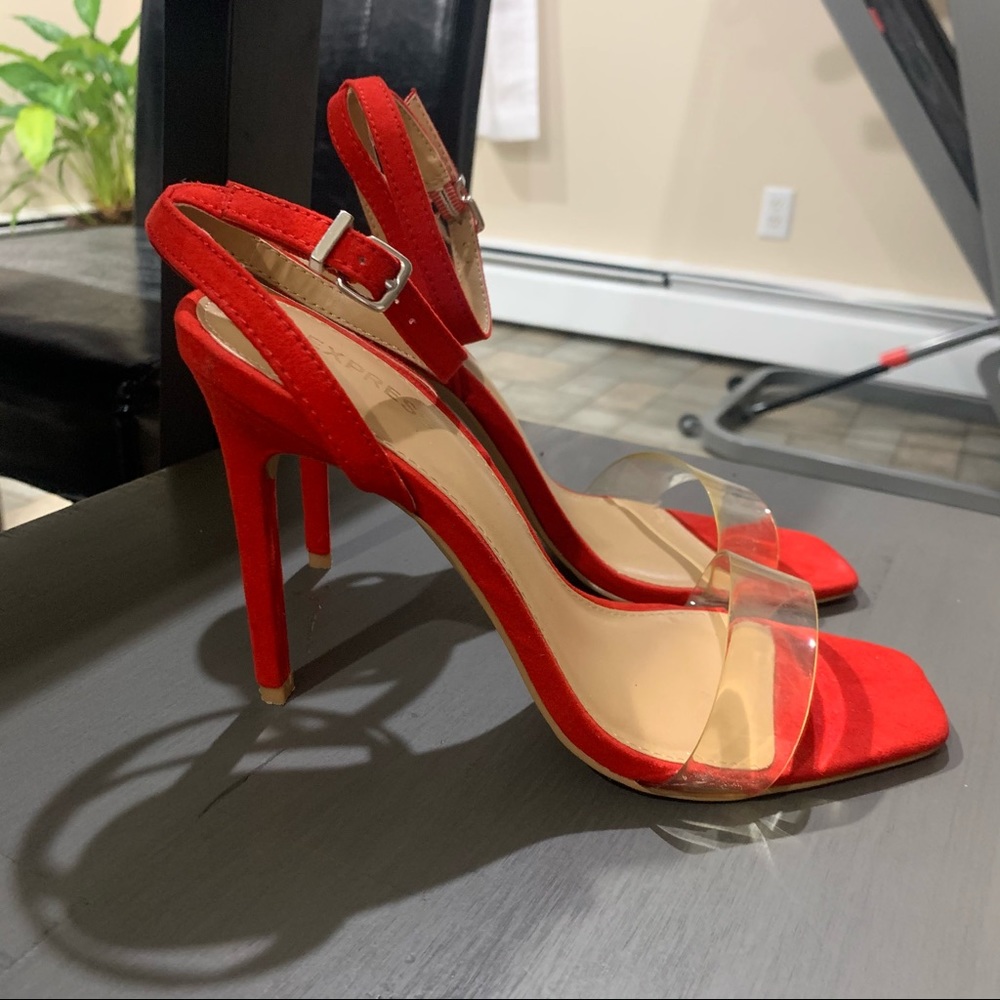 EXPRESS RED/CORAL OPEN TOED HEELS